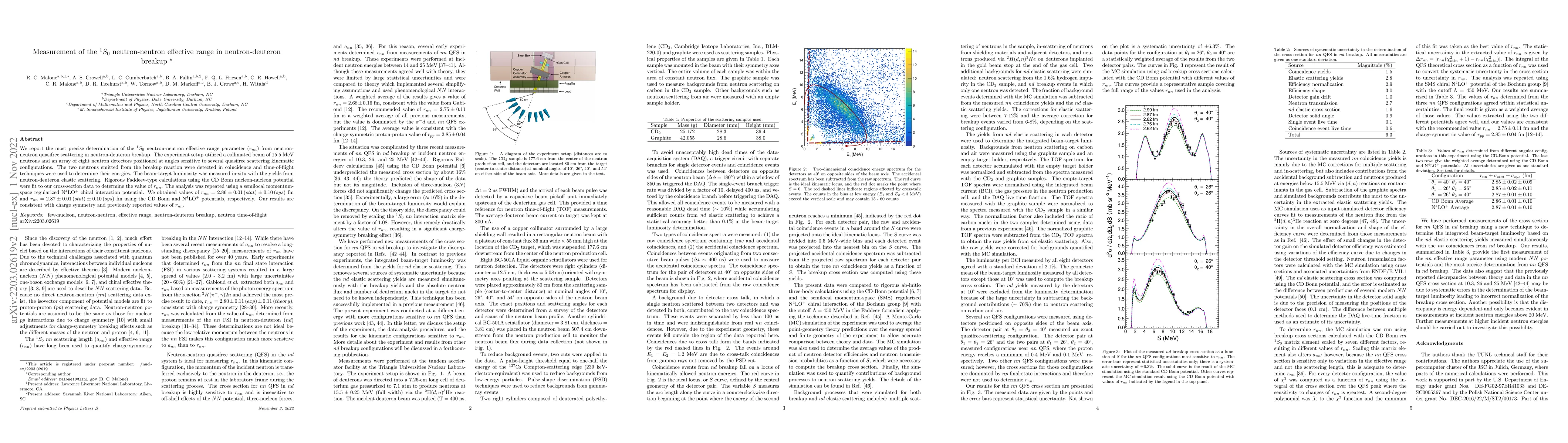 Thumbnail for Measurement of the $^1S_0$ neutron-neutron effective range in
  neutron-deuteron breakup