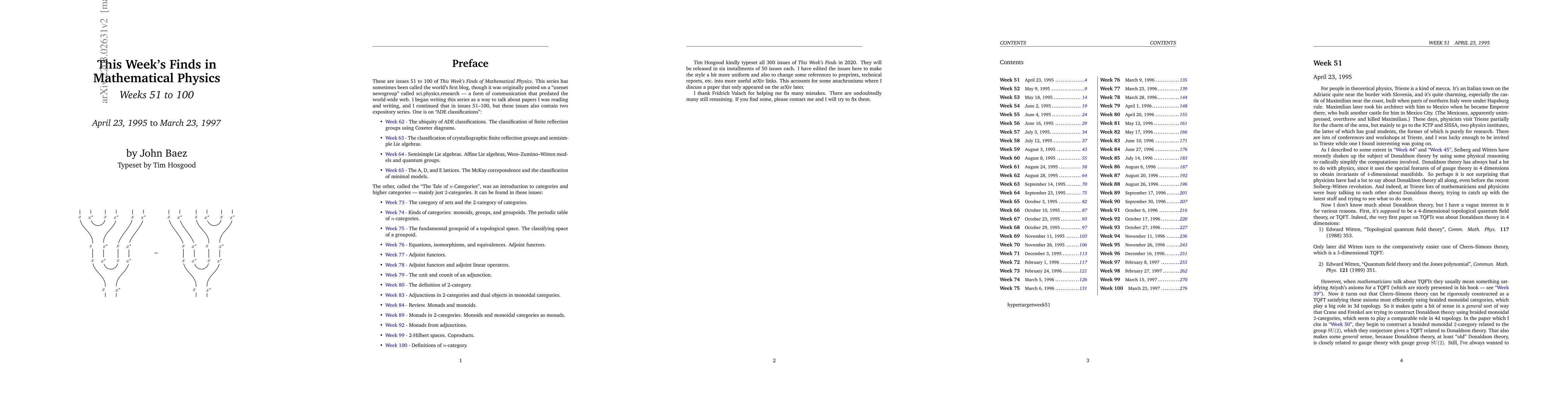 Thumbnail for This Week's Finds in Mathematical Physics (51-100)