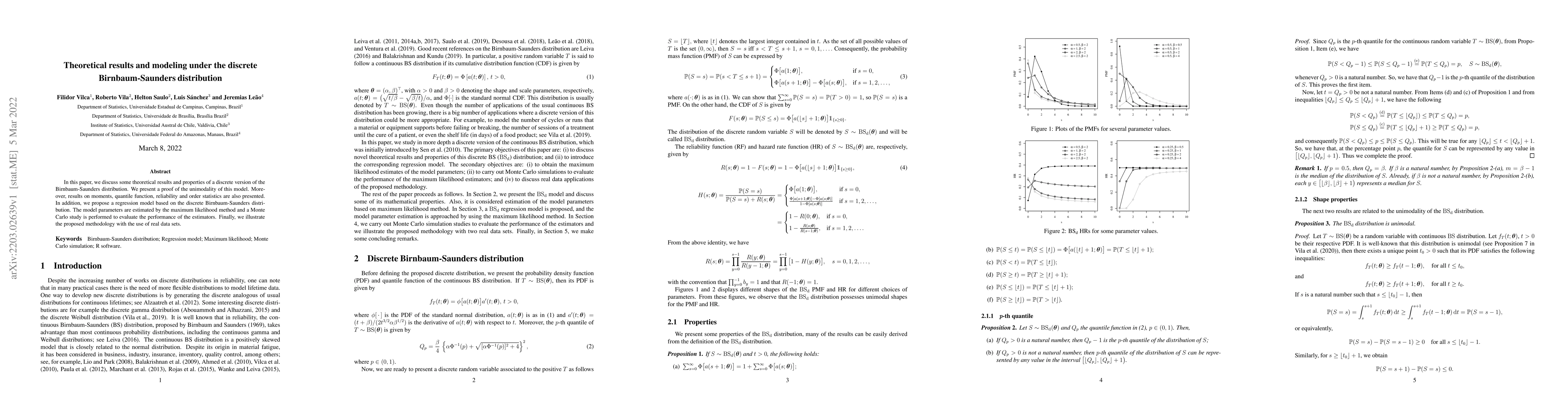 Thumbnail for Theoretical results and modeling under the discrete Birnbaum-Saunders
  distribution