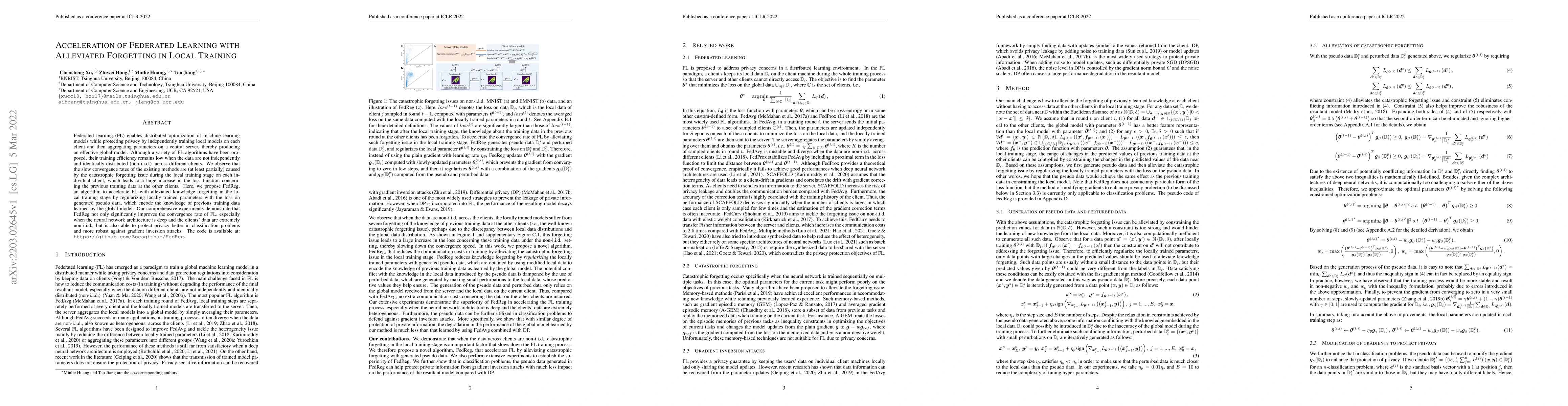 Thumbnail for Acceleration of Federated Learning with Alleviated Forgetting in Local
  Training