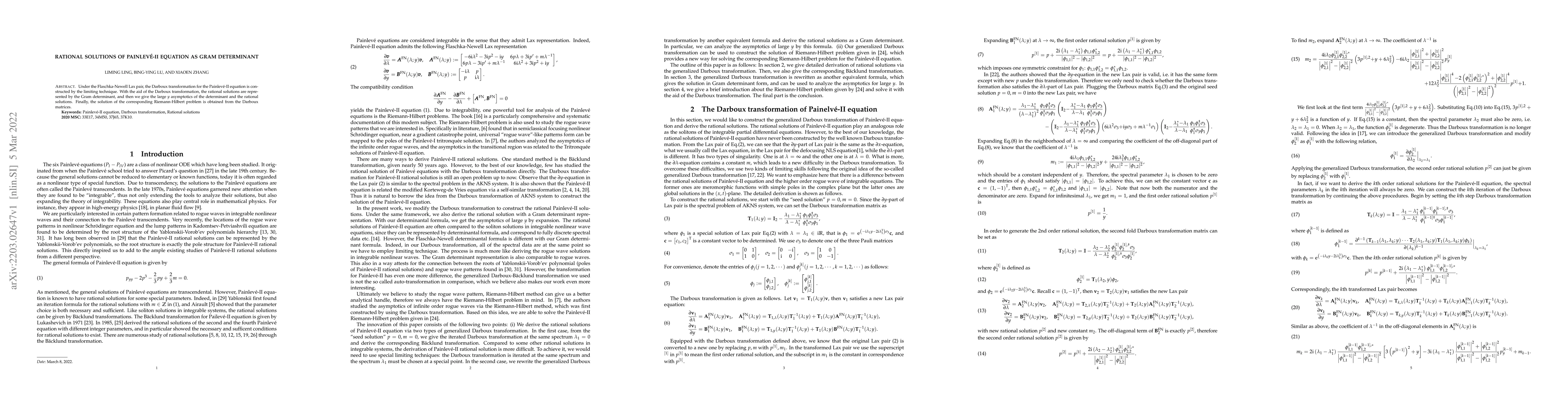 Thumbnail for Rational solutions of Painlev\'{e}-II equation as Gram determinant