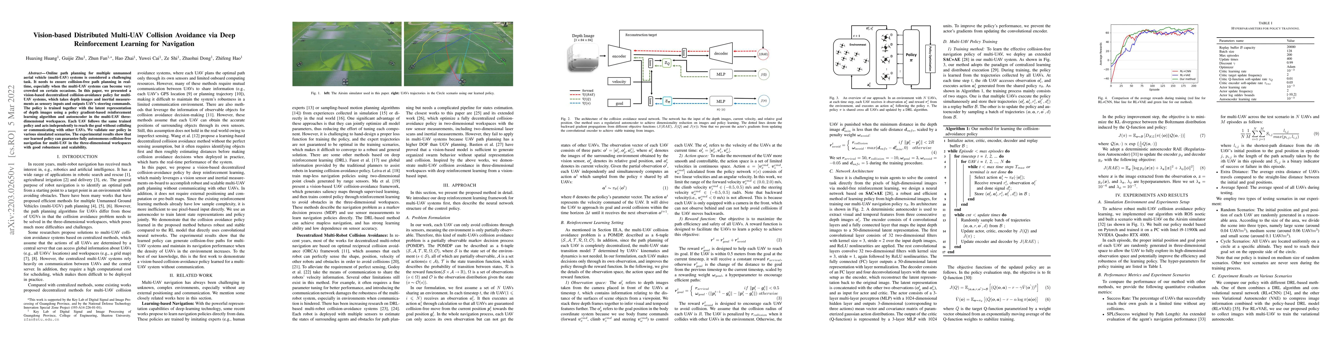 Thumbnail for Vision-based Distributed Multi-UAV Collision Avoidance via Deep
  Reinforcement Learning for Navigation