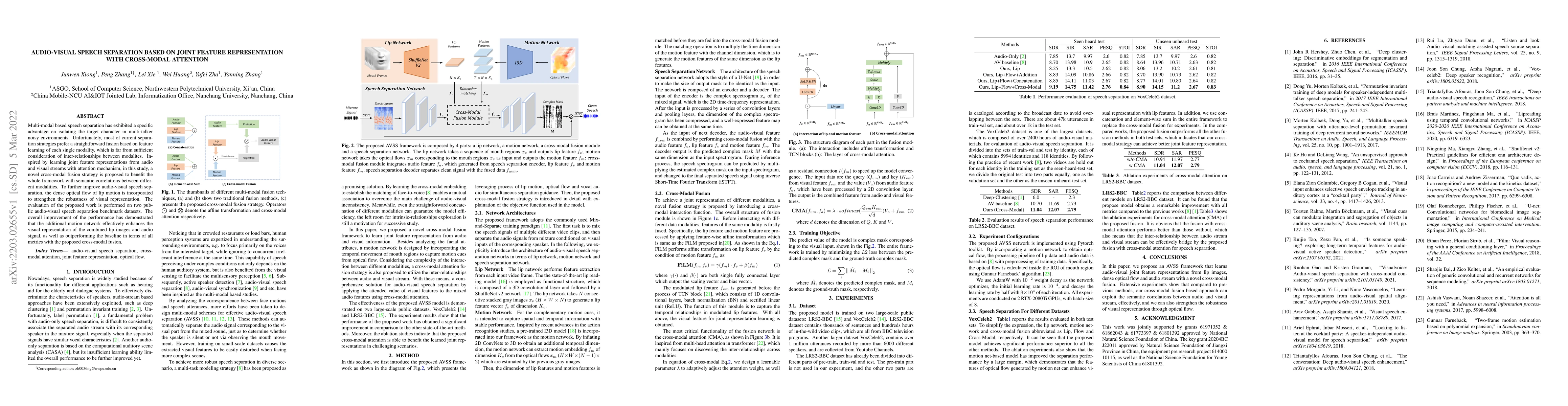 Thumbnail for Audio-visual speech separation based on joint feature representation
  with cross-modal attention