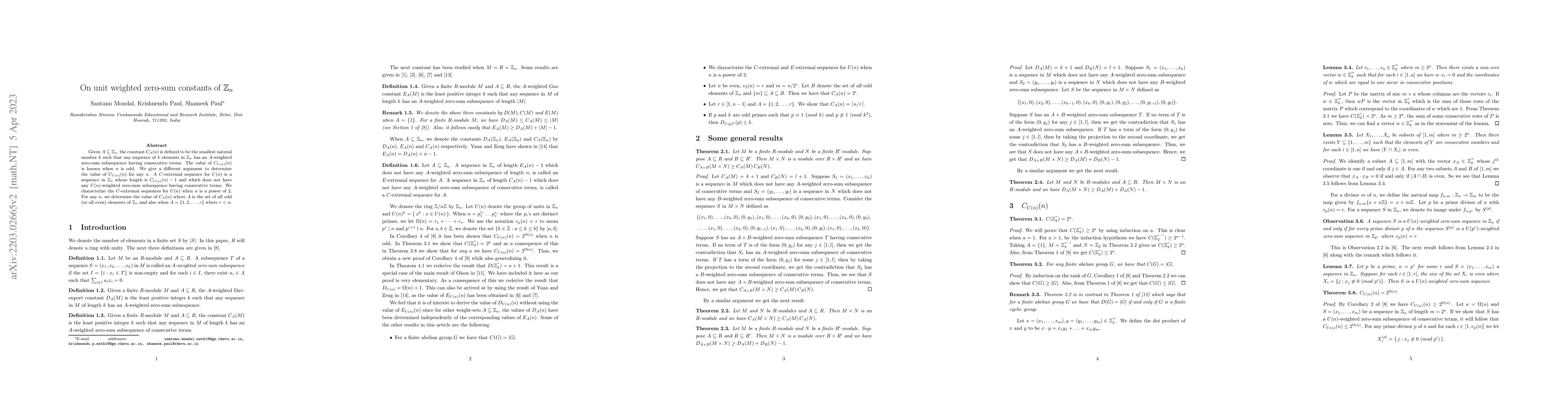 Thumbnail for On unit-weighted zero-sum constants of $\mathbb Z_n$