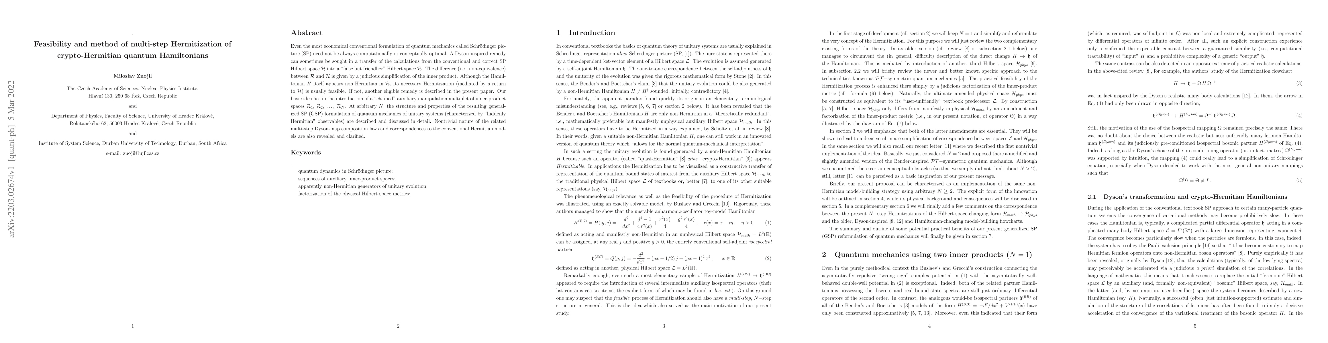 Thumbnail for Feasibility and method of multi-step Hermitization of crypto-Hermitian
  quantum Hamiltonians