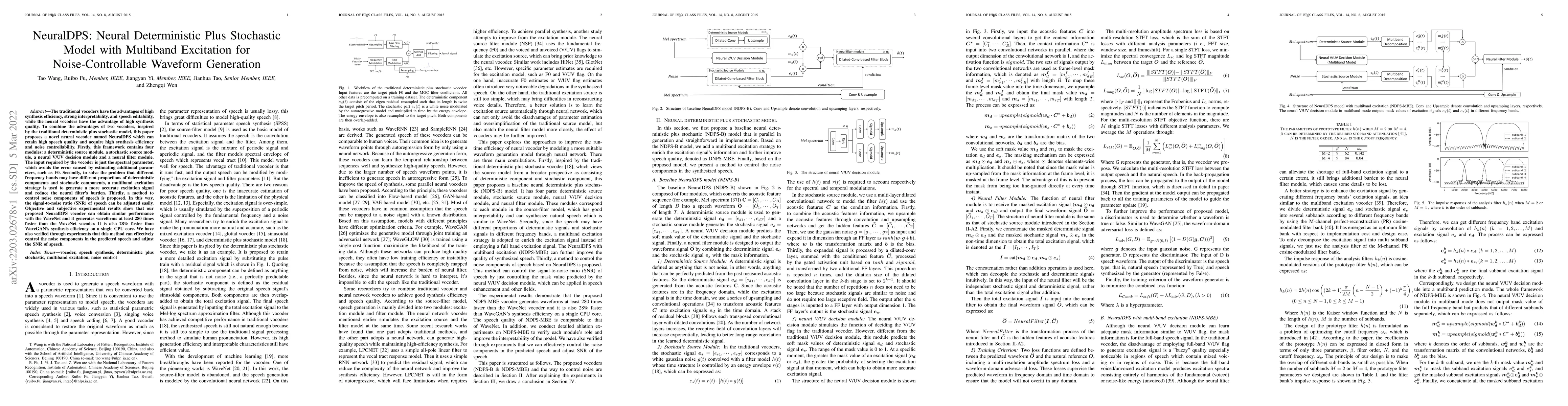 Thumbnail for NeuralDPS: Neural Deterministic Plus Stochastic Model with Multiband
  Excitation for Noise-Controllable Waveform Generation