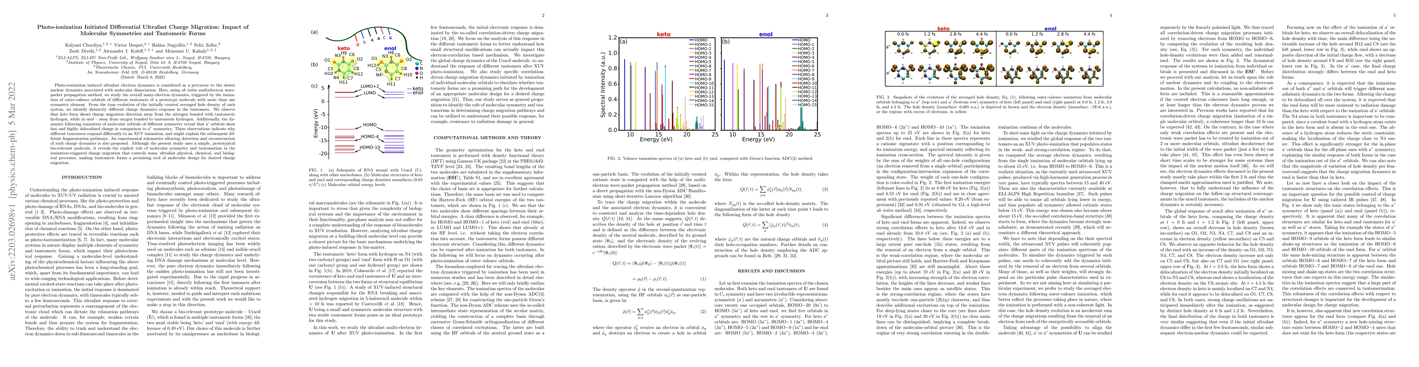Thumbnail for Photo-ionization Initiated Differential Ultrafast Charge Migration:
  Impact of Molecular Symmetries and Tautomeric Forms