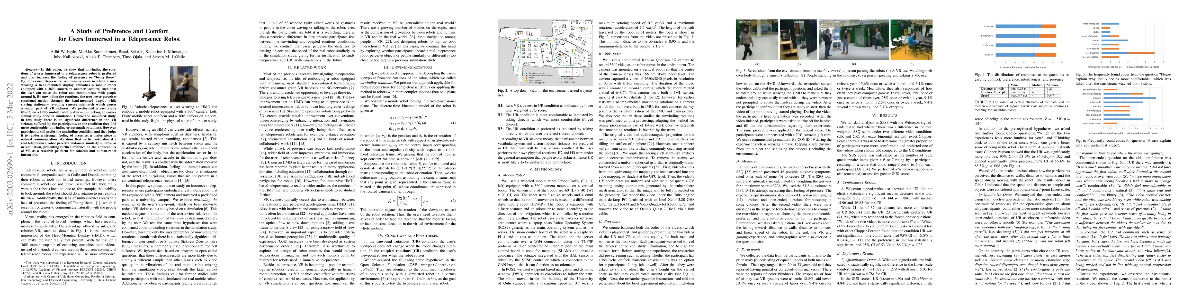 Thumbnail for A Study of Preference and Comfort for Users Immersed in a Telepresence
  Robot