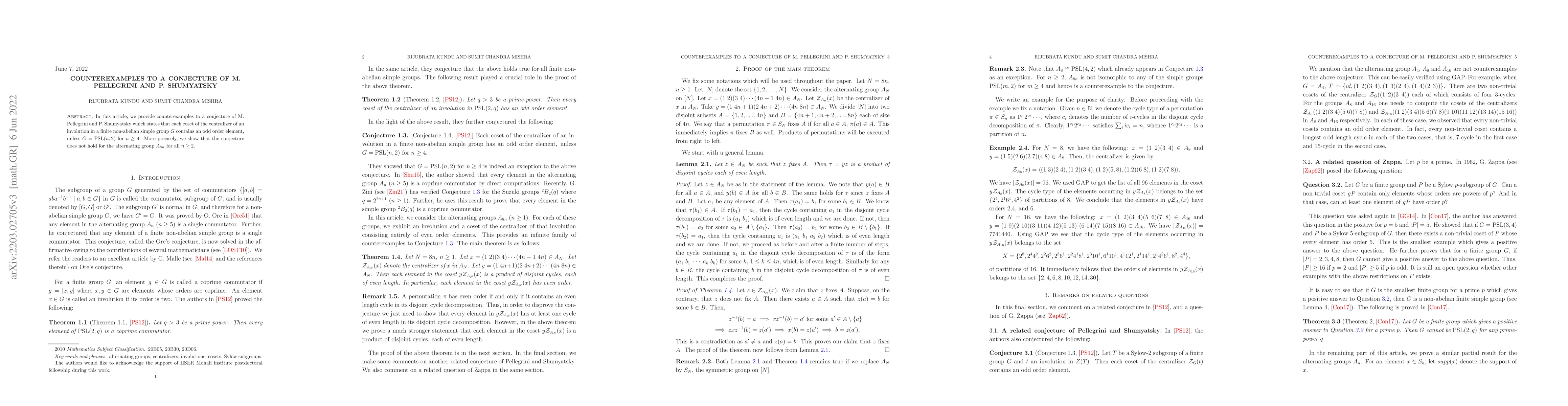 Thumbnail for Counterexamples to a conjecture of M. Pellegrini and P. Shumyatsky