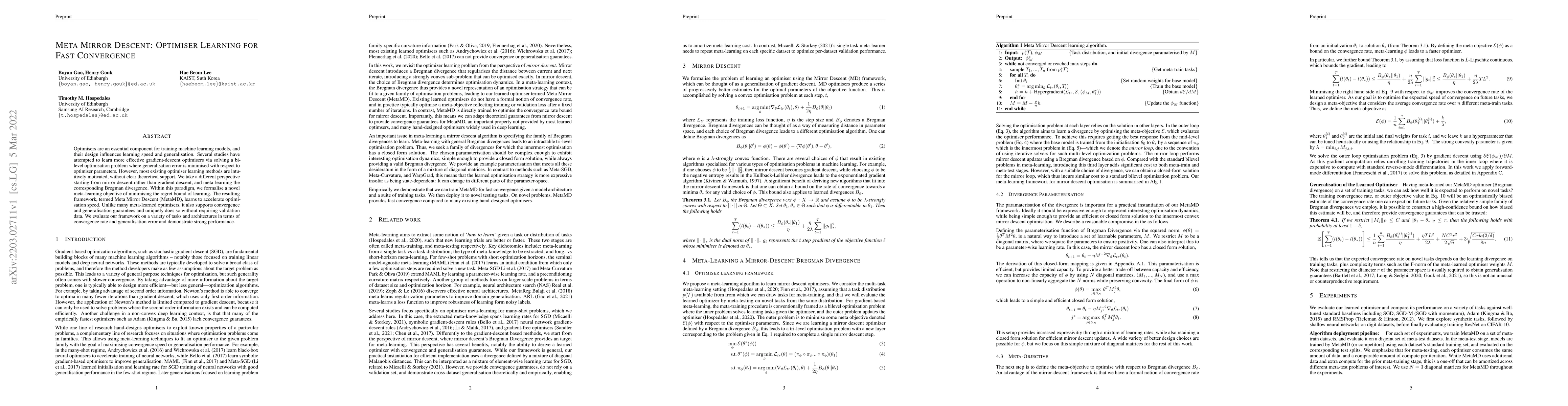 Thumbnail for Meta Mirror Descent: Optimiser Learning for Fast Convergence