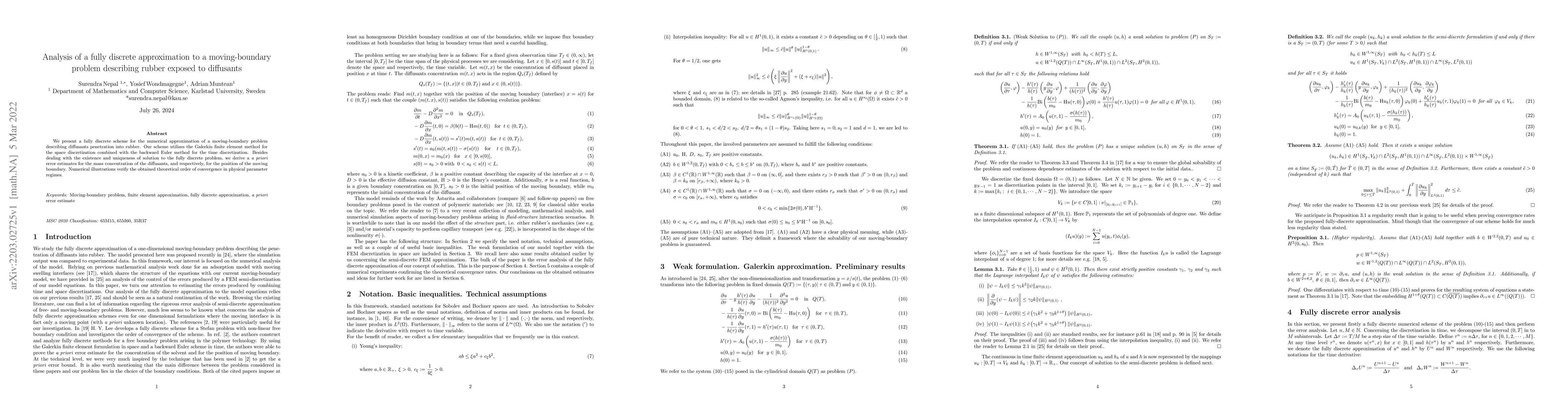 Thumbnail for Analysis of a fully discrete approximation to a moving-boundary problem
  describing rubber exposed to diffusants