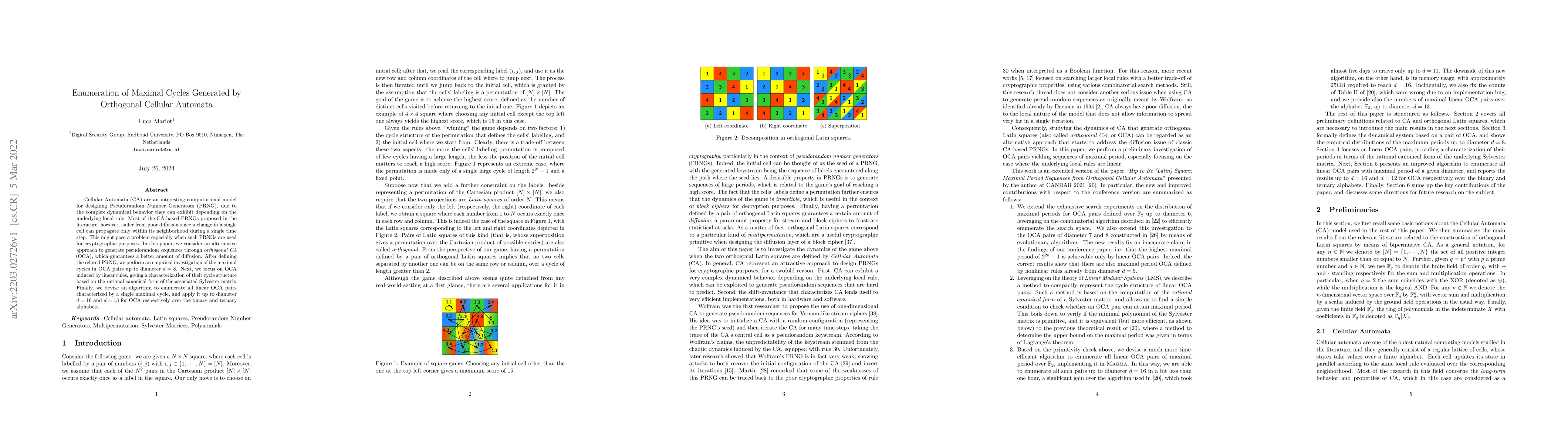 Thumbnail for Enumeration of Maximal Cycles Generated by Orthogonal Cellular Automata