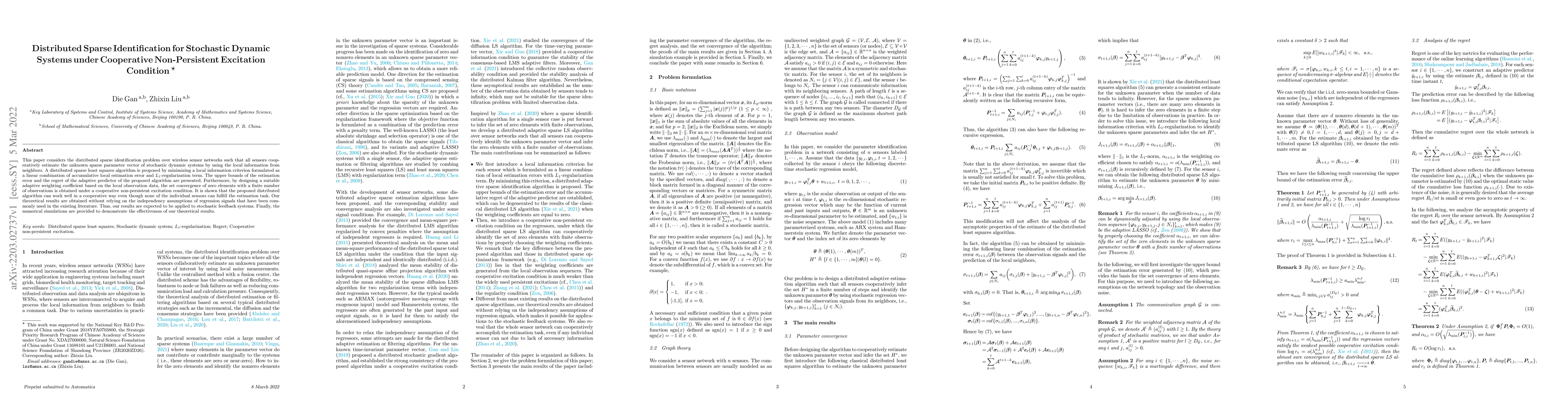 Thumbnail for Distributed Sparse Identification for Stochastic Dynamic Systems under
  Cooperative Non-Persistent Excitation Condition