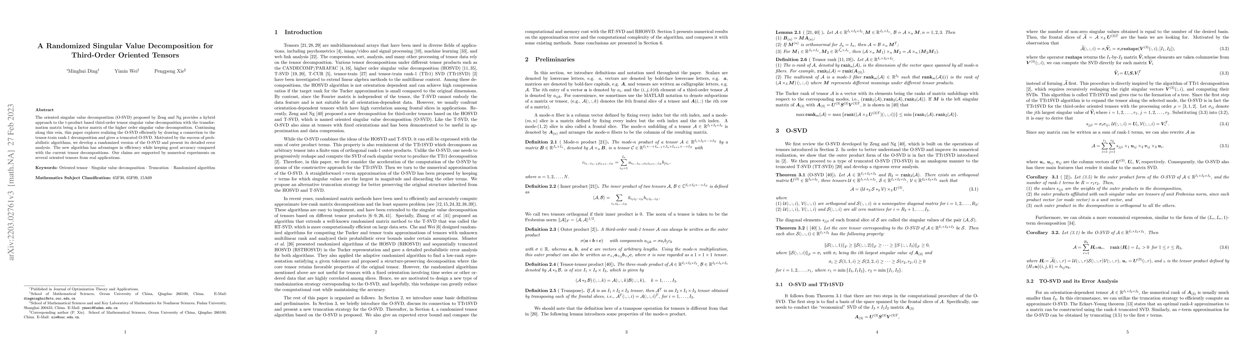 Thumbnail for A randomized singular value decomposition for third-order oriented
  tensors