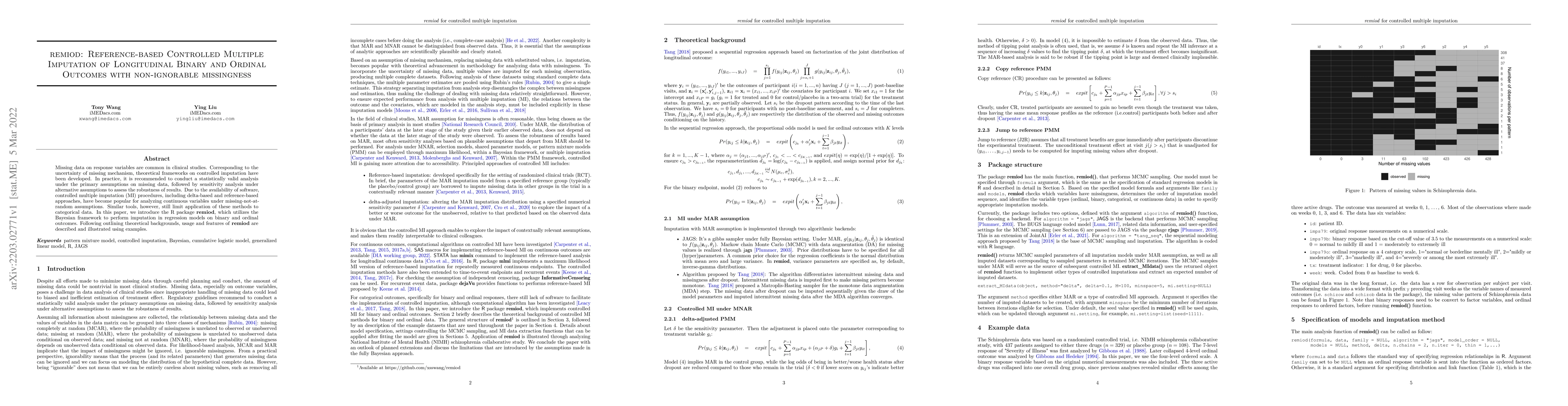 Thumbnail for Remiod: Reference-based Controlled Multiple Imputation of Longitudinal
  Binary and Ordinal Outcomes with non-ignorable missingness