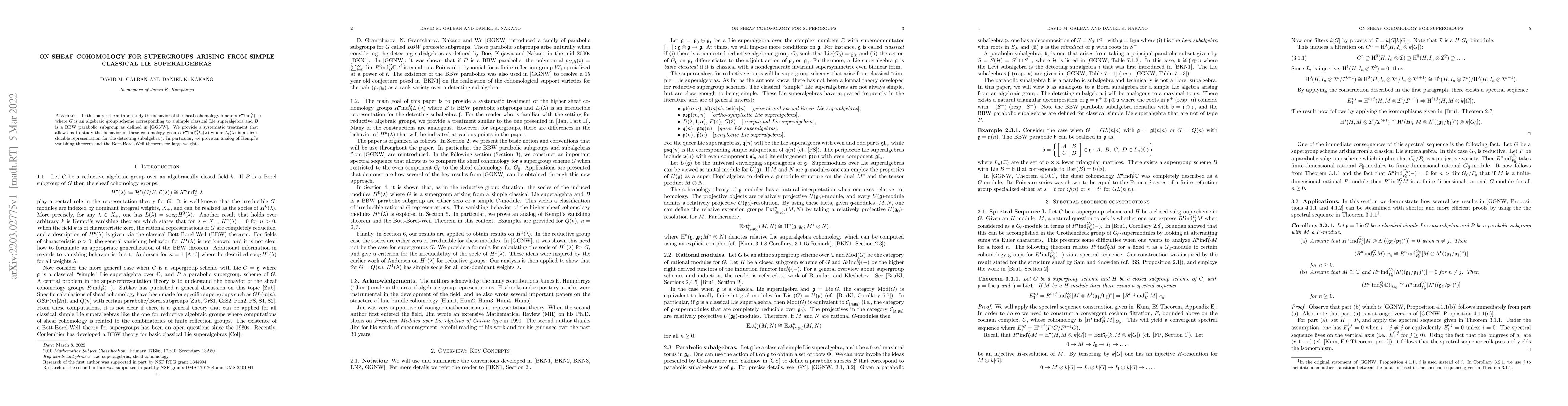 Thumbnail for On sheaf cohomology for supergroups arising from simple classical Lie
  superalgebras