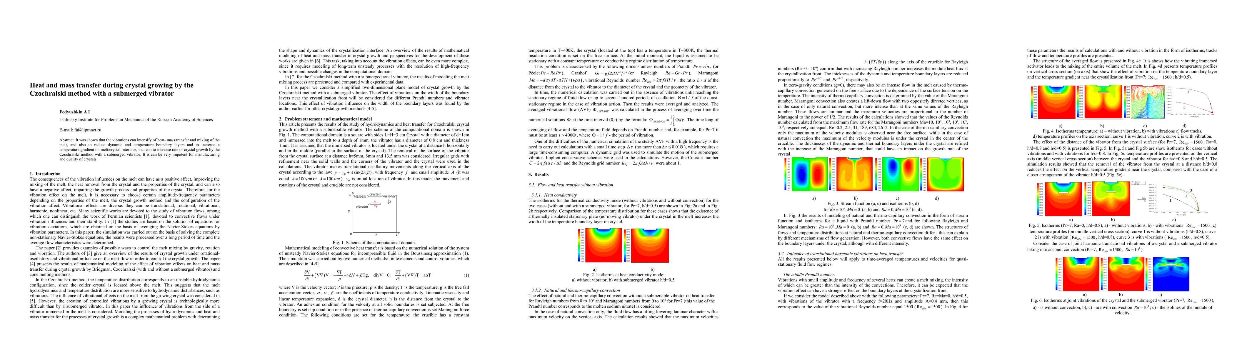 Thumbnail for Heat and mass transfer during crystal growing by the Czochralski method
  with a submerged vibrator