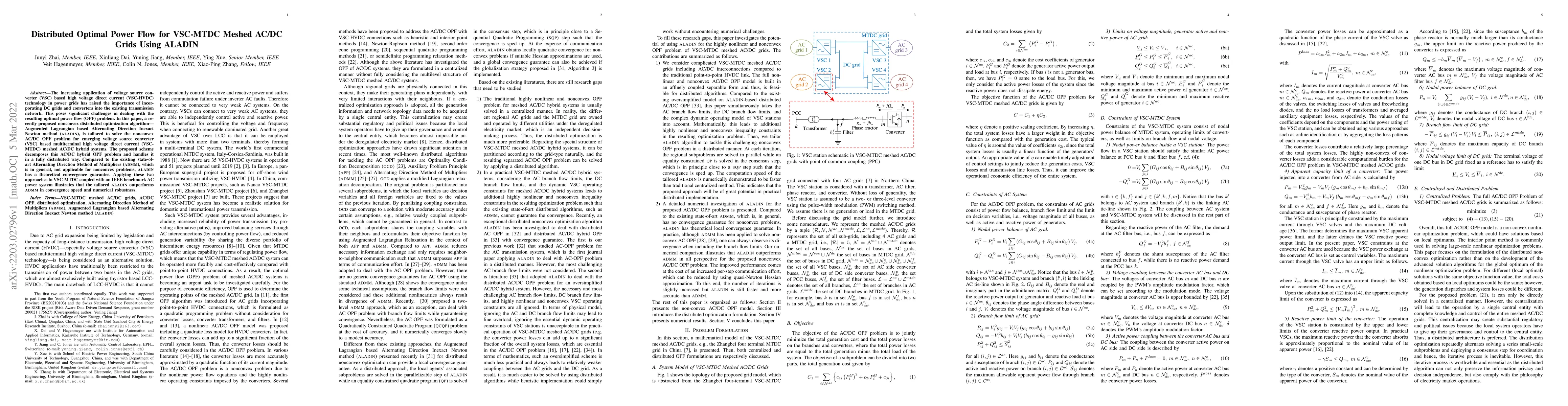 Thumbnail for Distributed Optimal Power Flow for VSC-MTDC Meshed AC/DC Grids Using
  ALADIN
