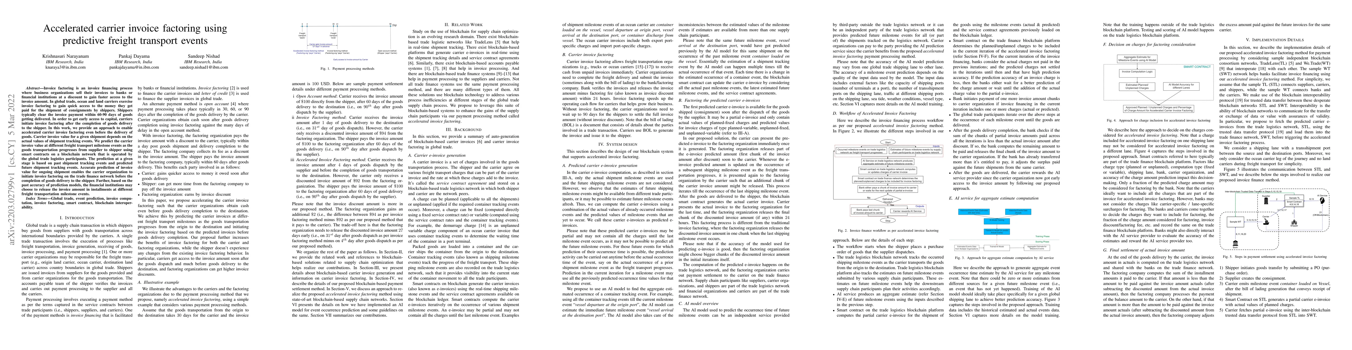 Thumbnail for Accelerated carrier invoice factoring using predictive freight transport
  events