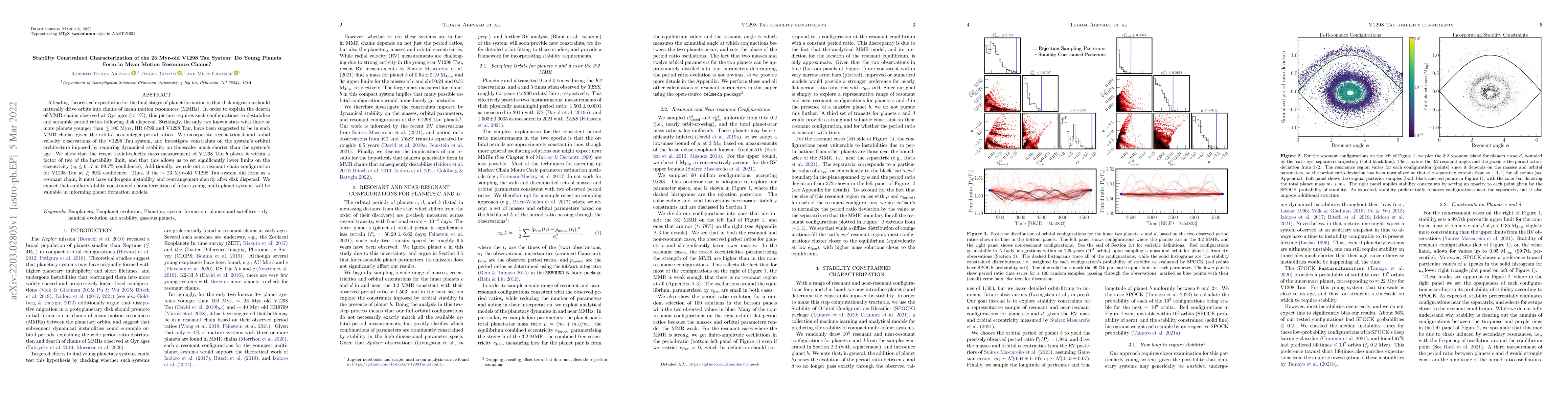 Thumbnail for Stability Constrained Characterization of the 23 Myr-old V1298 Tau
  System: Do Young Planets Form in Mean Motion Resonance Chains?