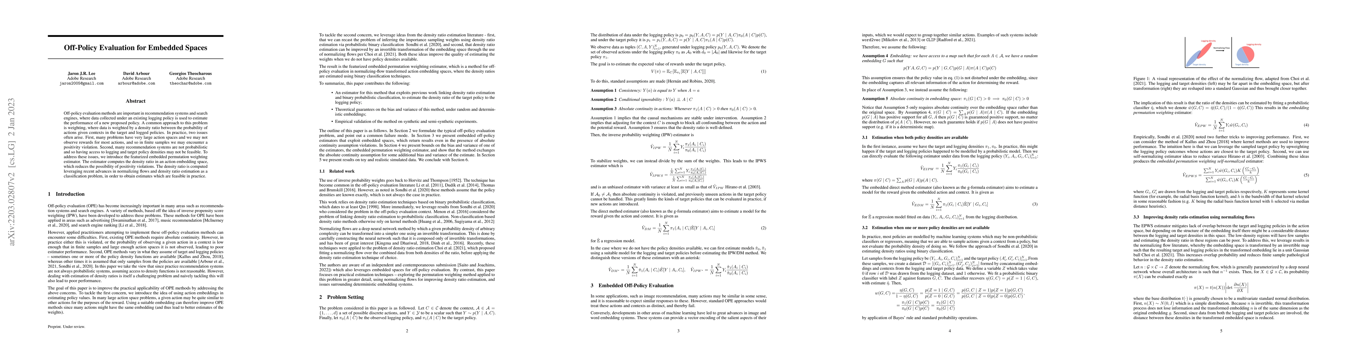 Thumbnail for Off-Policy Evaluation in Embedded Spaces