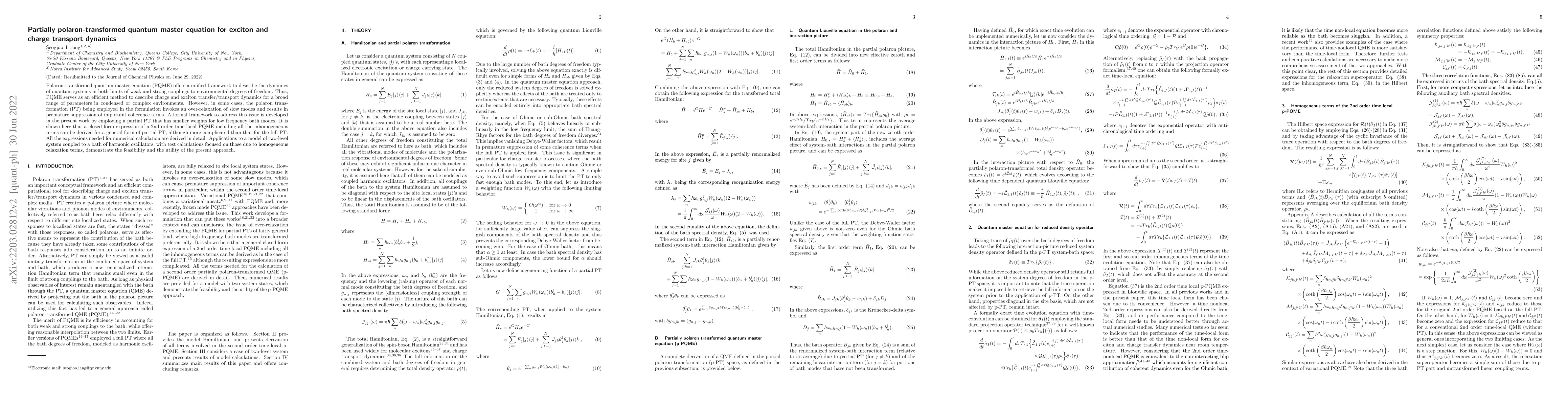 Thumbnail for Partially polaron-transformed quantum master equation for exciton and
  charge transport dynamics