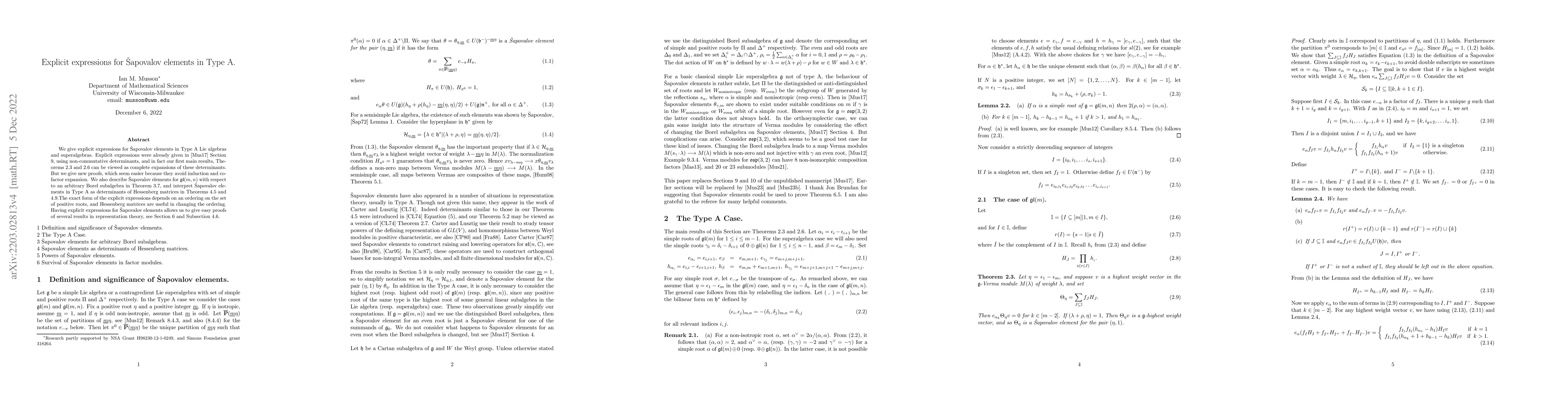 Thumbnail for Explicit expressions for \vSapovalov elements in Type A