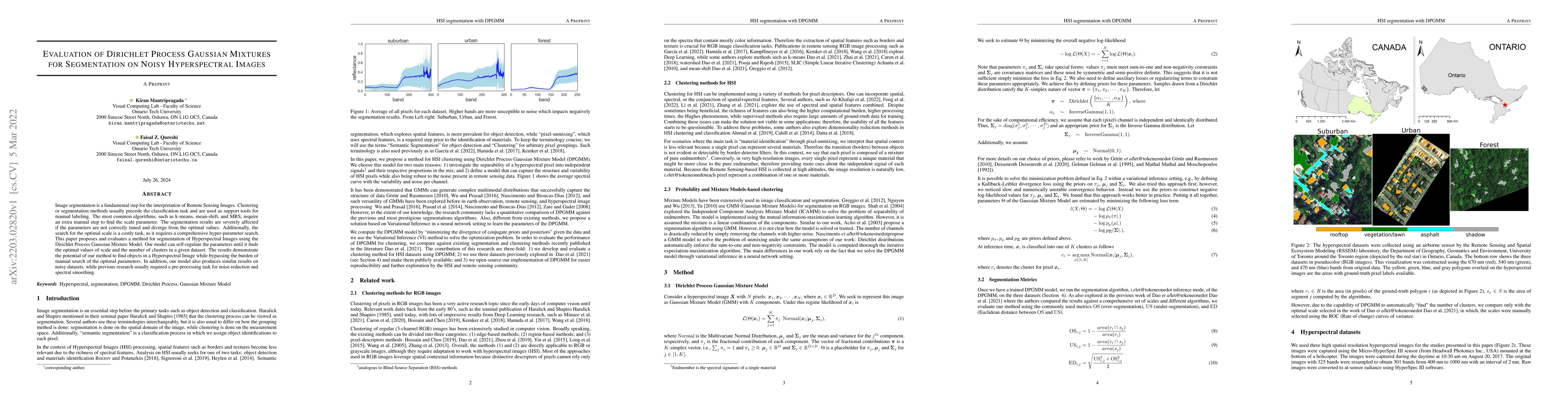 Thumbnail for Evaluation of Dirichlet Process Gaussian Mixtures for Segmentation on
  Noisy Hyperspectral Images
