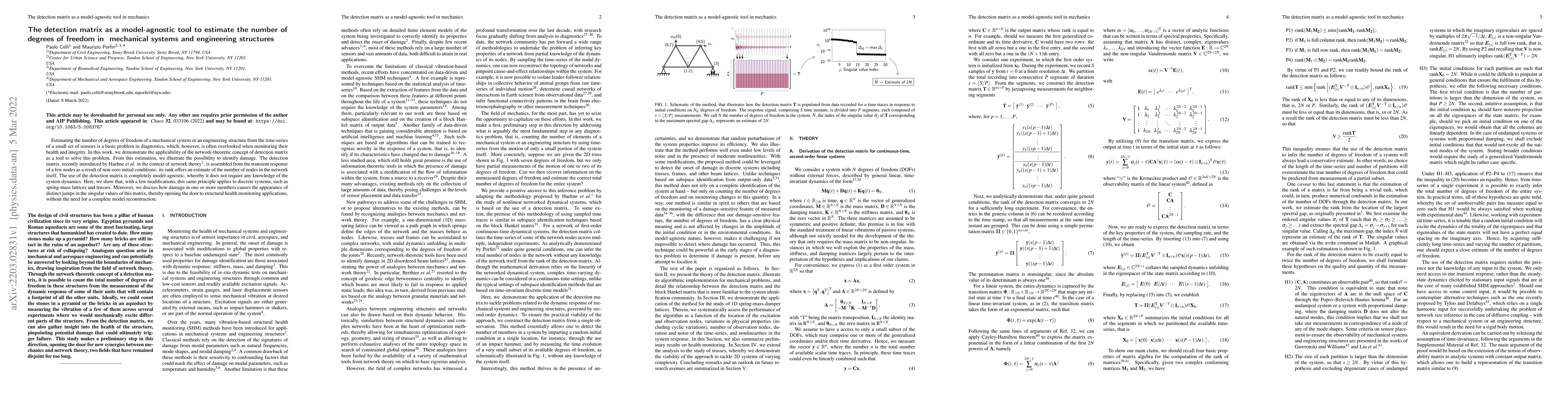 Thumbnail for The detection matrix as a model-agnostic tool to estimate the number of
  degrees of freedom in mechanical systems and engineering structures
