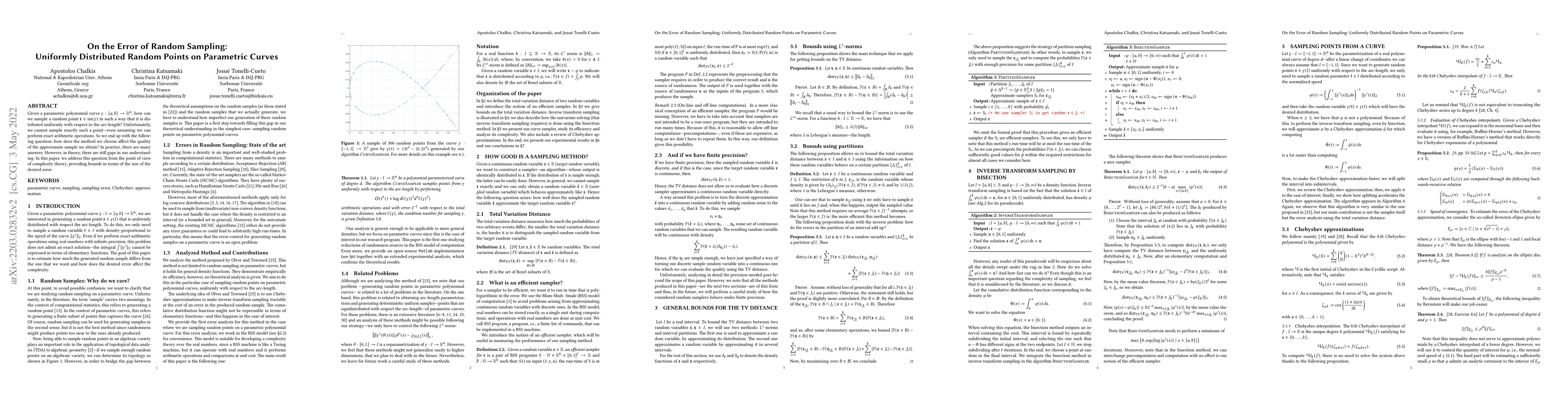 Thumbnail for On the Error of Random Sampling: Uniformly Distributed Random Points on
  Parametric Curves