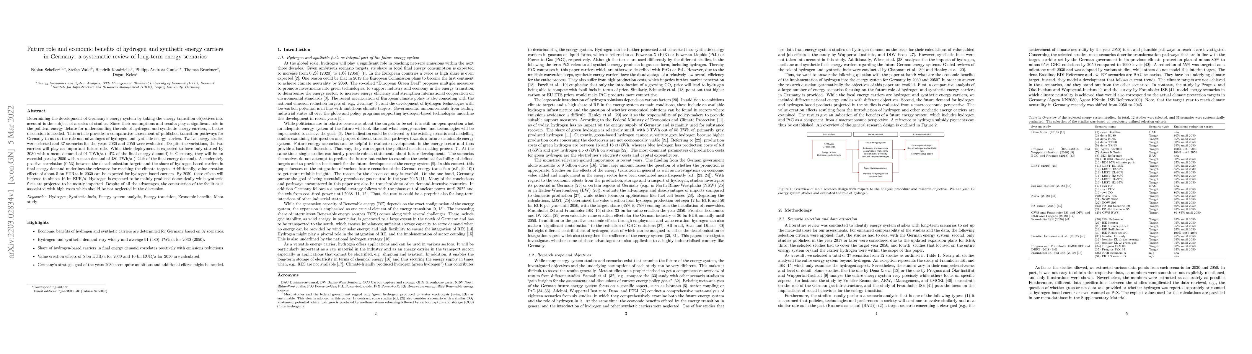 Thumbnail for Future role and economic benefits of hydrogen and synthetic energy
  carriers in Germany: a systematic review of long-term energy scenarios