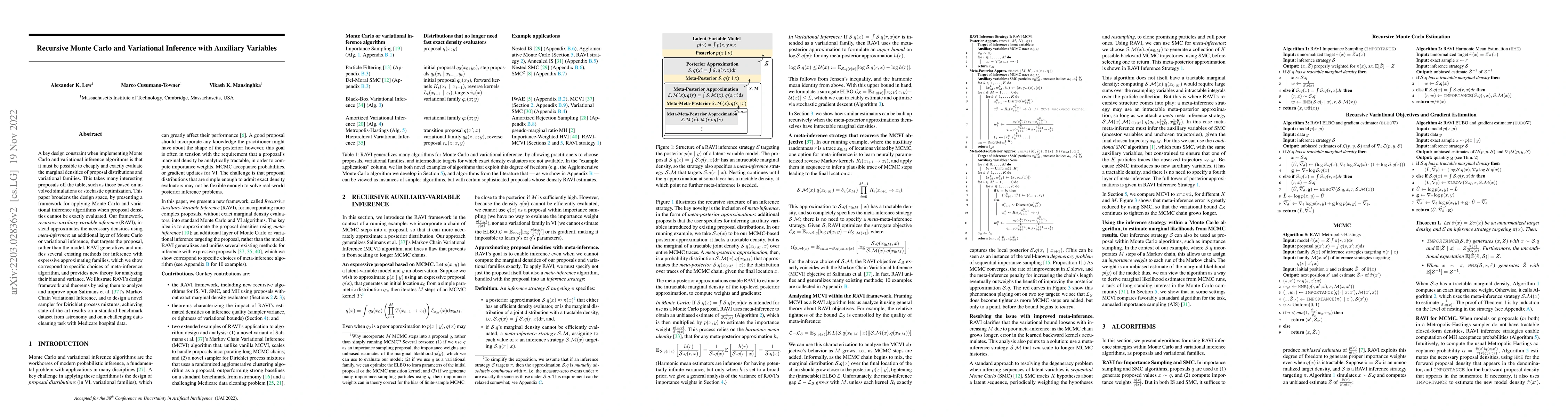 Thumbnail for Recursive Monte Carlo and Variational Inference with Auxiliary Variables