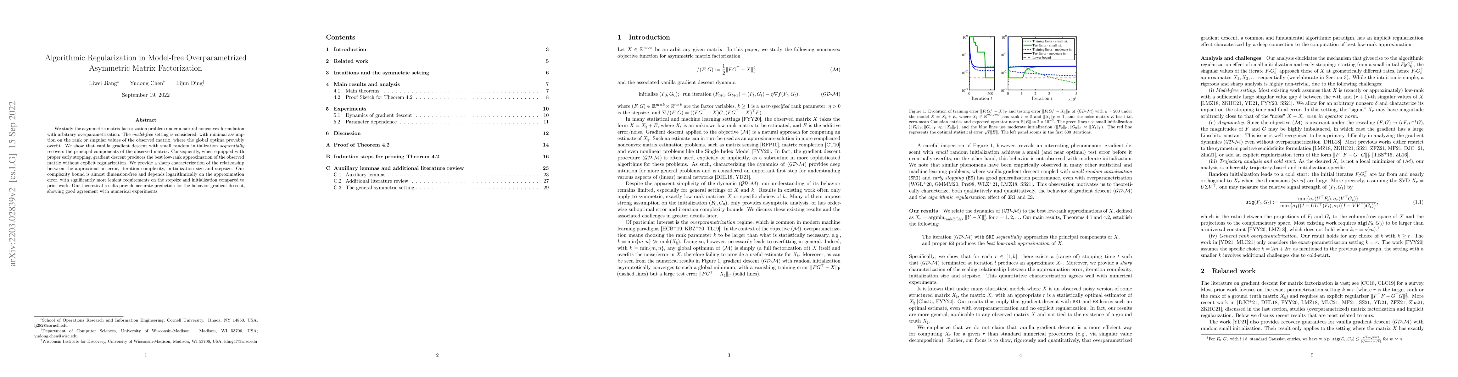 Thumbnail for Algorithmic Regularization in Model-free Overparametrized Asymmetric
  Matrix Factorization