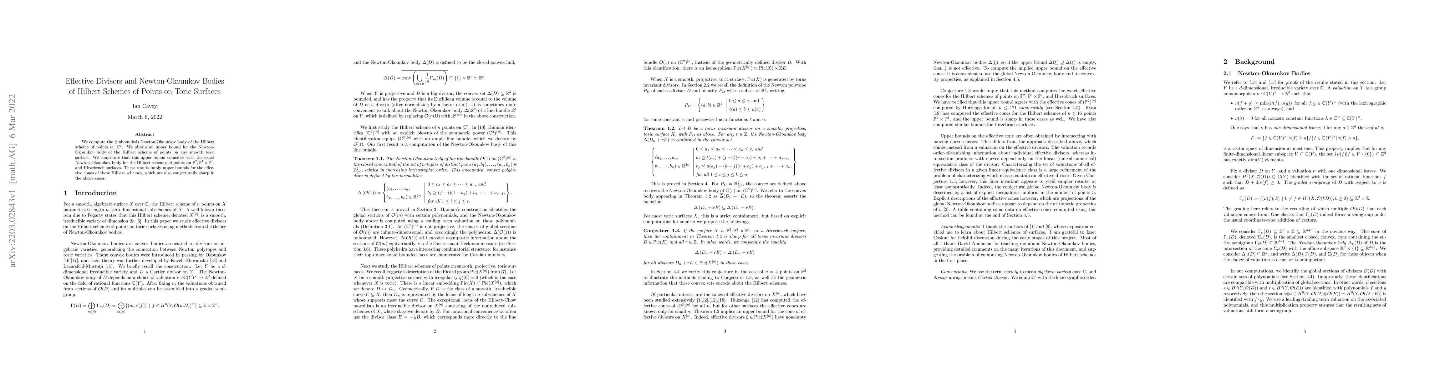 Thumbnail for Effective divisors and Newton-Okounkov bodies of Hilbert schemes of
  points on toric surfaces