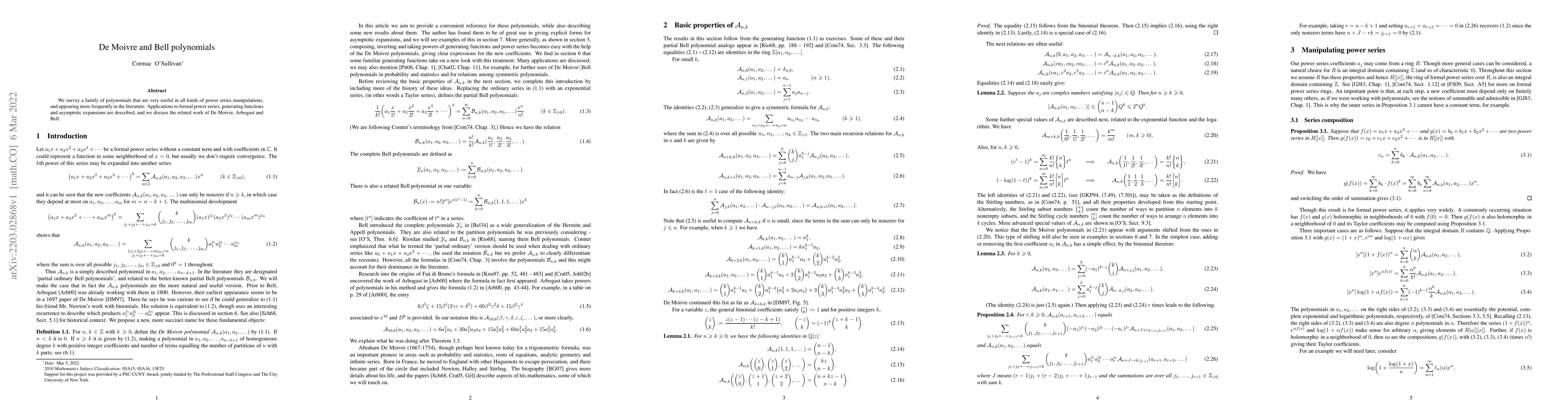Thumbnail for De Moivre and Bell polynomials