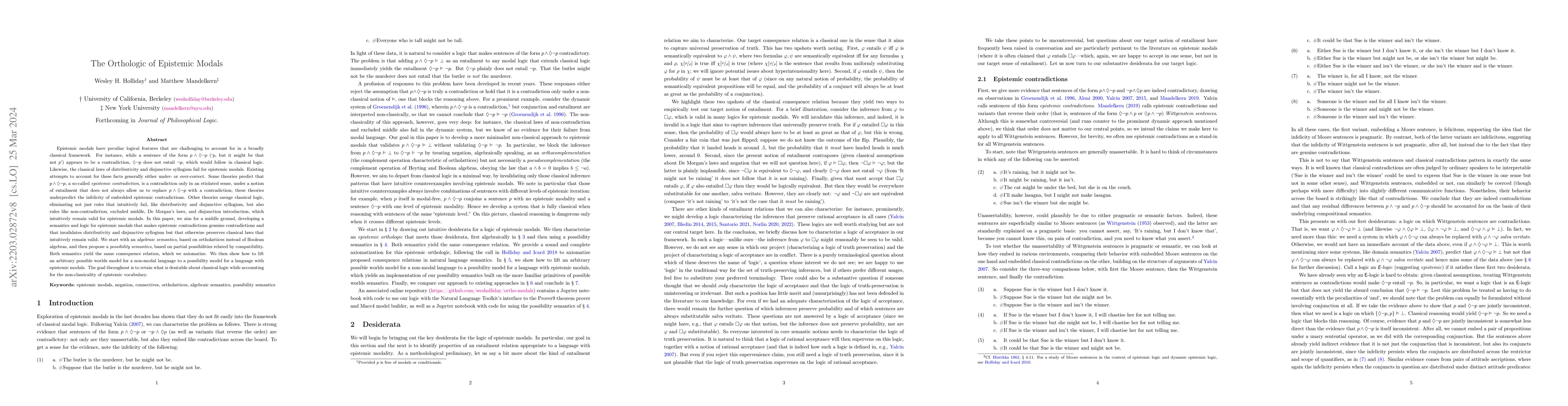 Thumbnail for The Orthologic of Epistemic Modals