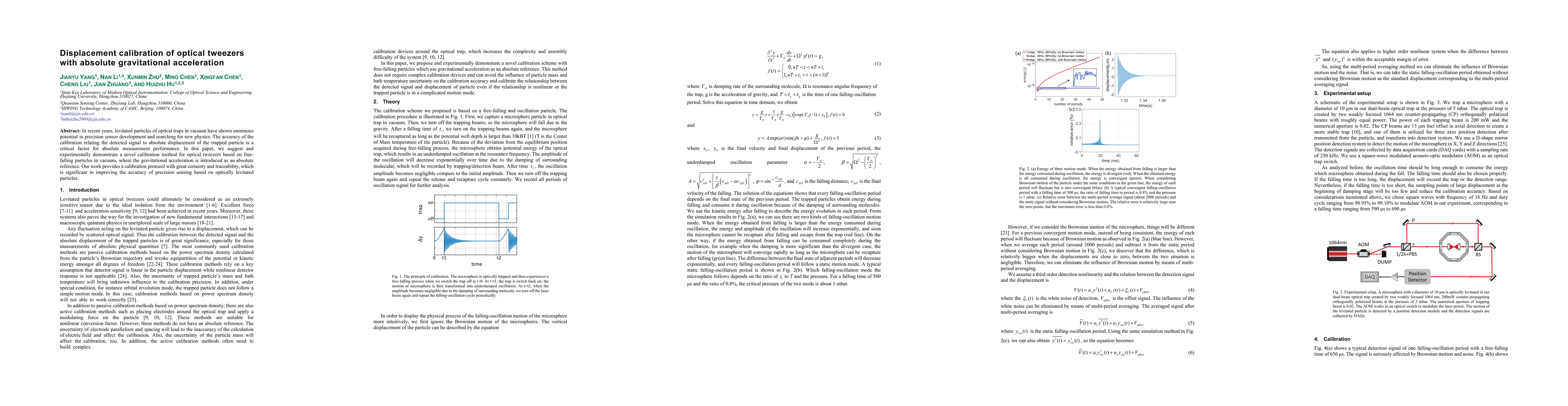 Thumbnail for Displacement calibration of optical tweezers with absolute gravitational
  acceleration
