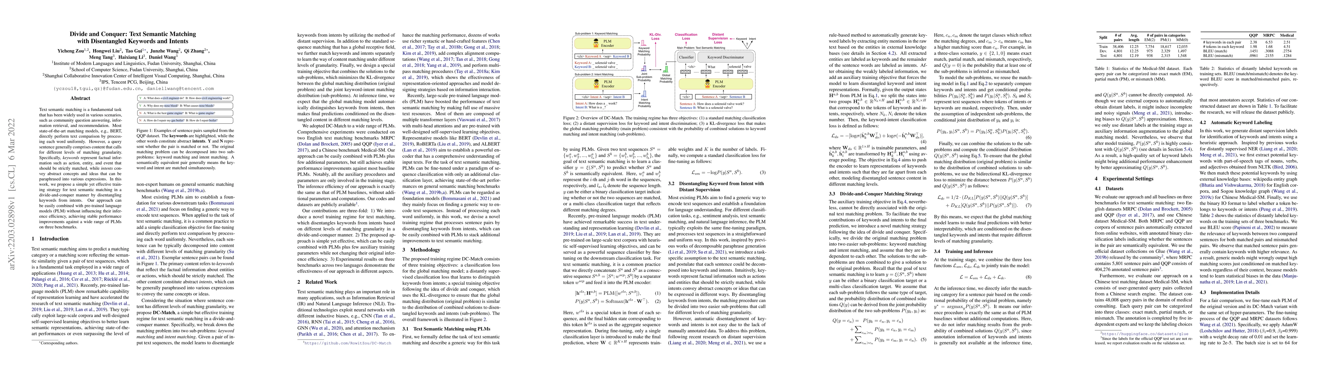 Thumbnail for Divide and Conquer: Text Semantic Matching with Disentangled Keywords
  and Intents