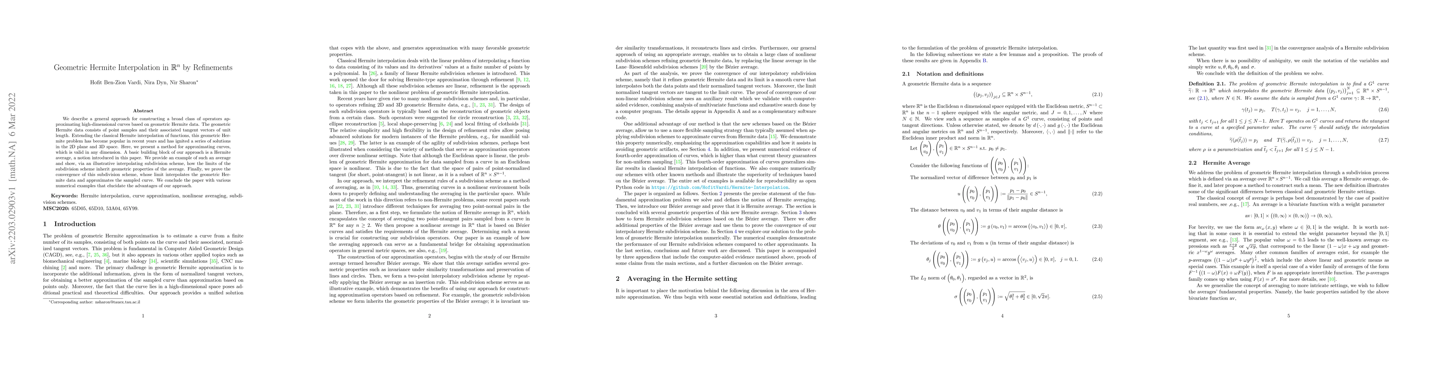 Thumbnail for Geometric Hermite Interpolation in $\mathbb{R}^n$ by Refinements
