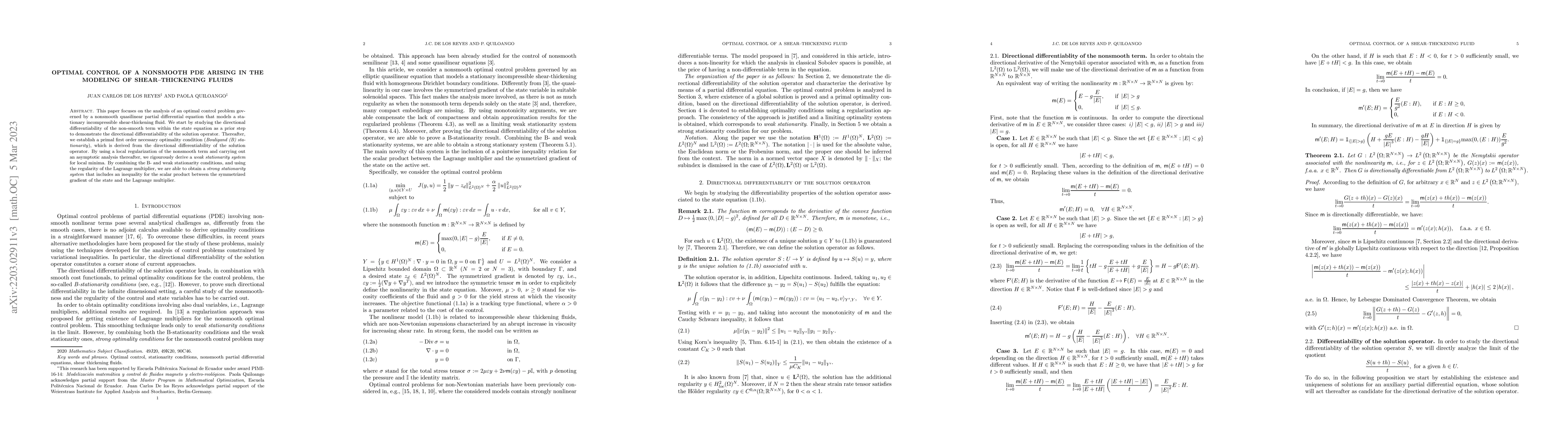 Thumbnail for Optimal control of a nonsmooth PDE arising in the modeling of
  shear-thickening fluids
