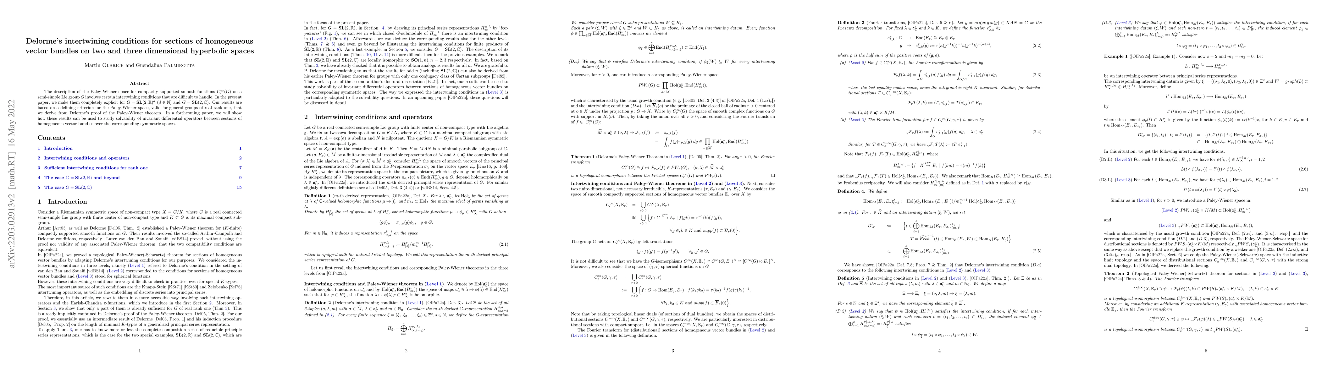 Thumbnail for Delorme's intertwining conditions for sections of homogeneous vector
  bundles on two and three dimensional hyperbolic spaces