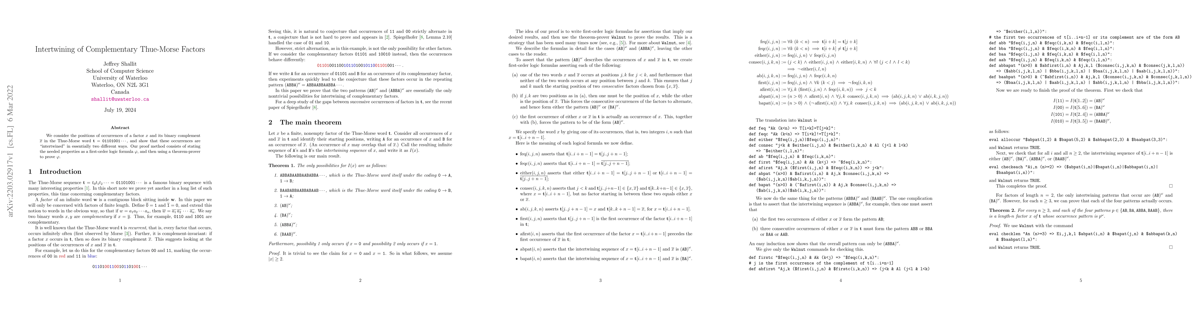 Thumbnail for Intertwining of Complementary Thue-Morse Factors