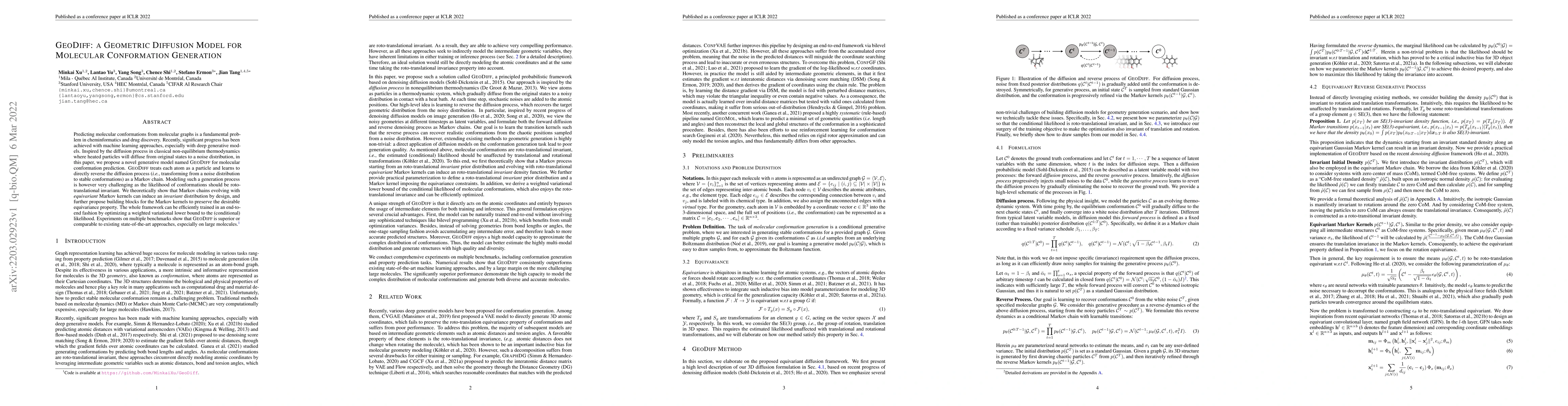 Thumbnail for GeoDiff: a Geometric Diffusion Model for Molecular Conformation
  Generation