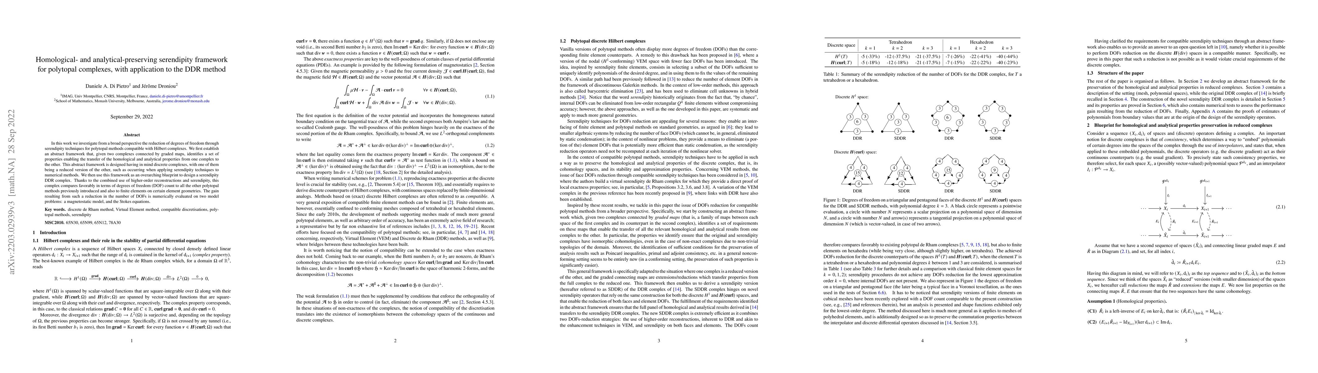 Thumbnail for Homological- and analytical-preserving serendipity framework for
  polytopal complexes, with application to the DDR method