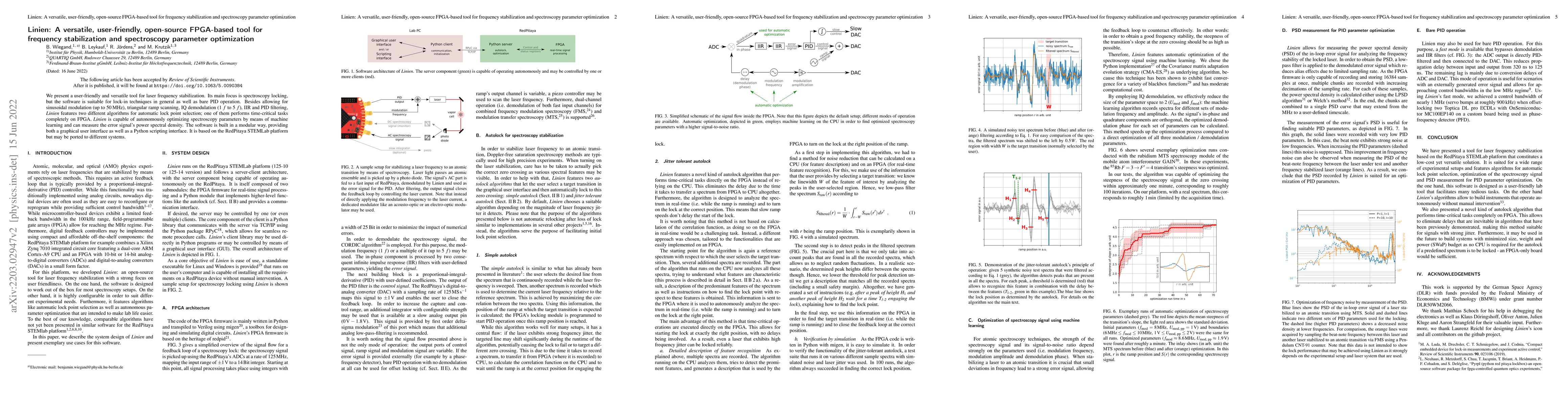 Thumbnail for Linien: A versatile, user-friendly, open-source FPGA-based tool for
  frequency stabilization and spectroscopy parameter optimization