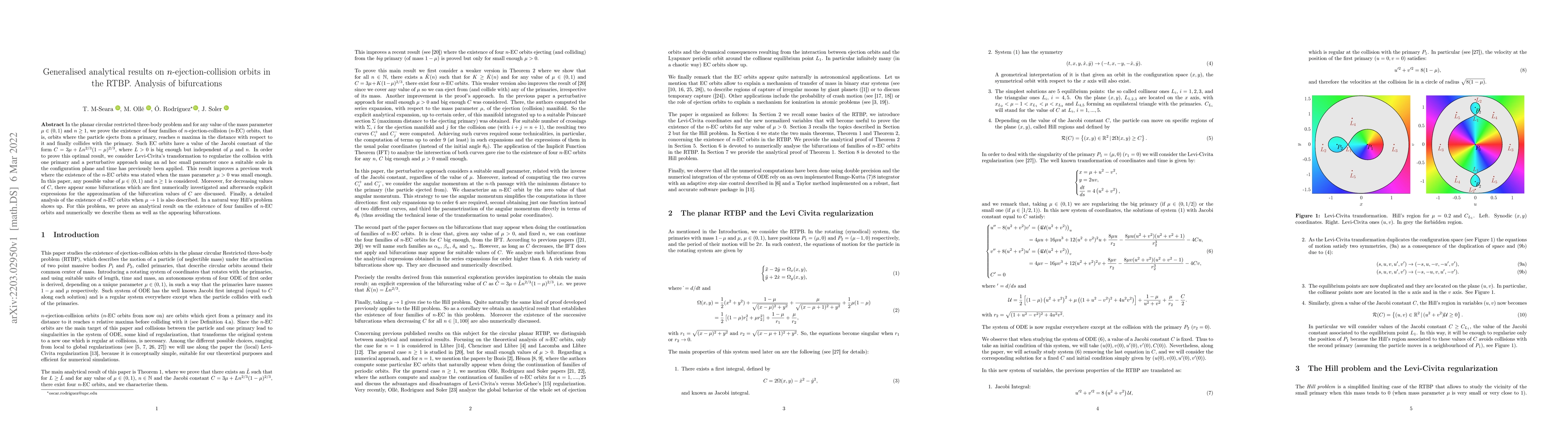 Thumbnail for Generalised analytical results on $n$-ejection-collision orbits in the
  RTBP. Analysis of bifurcations