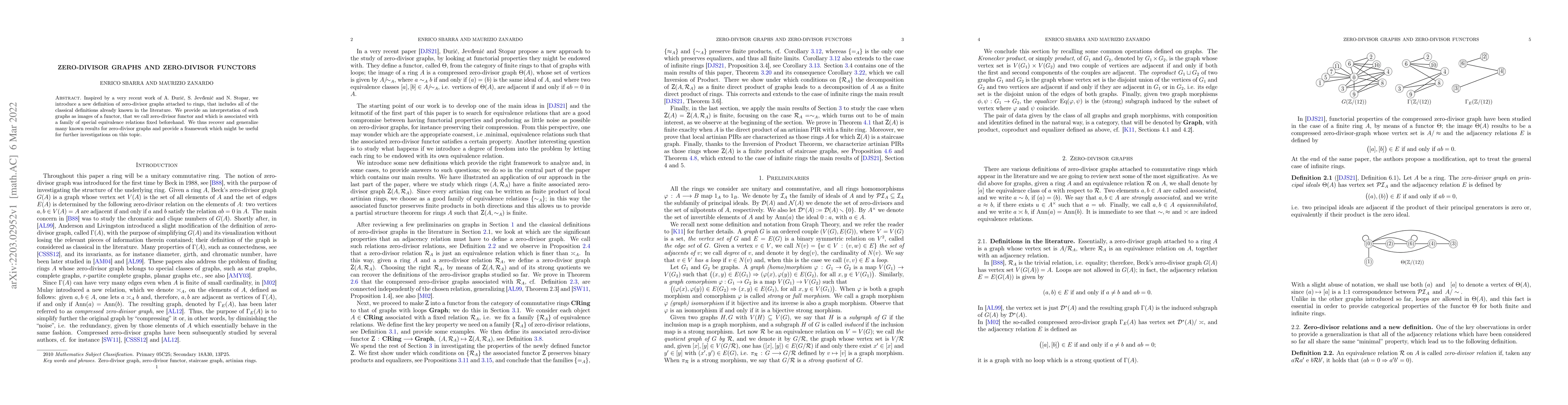 Thumbnail for Zero-Divisor Graphs and Zero-Divisor Functors