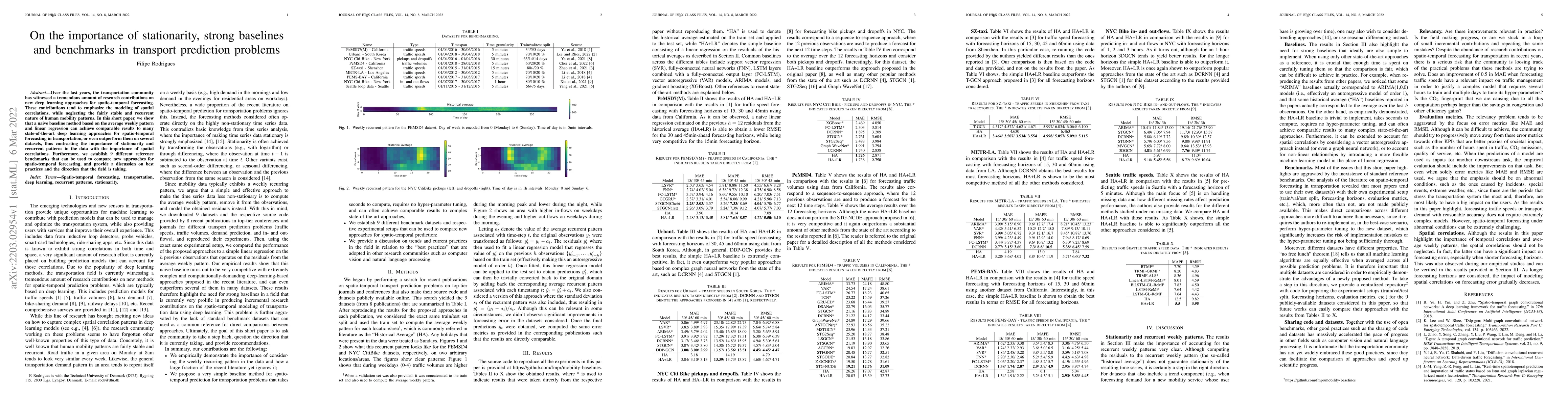 Thumbnail for On the importance of stationarity, strong baselines and benchmarks in
  transport prediction problems