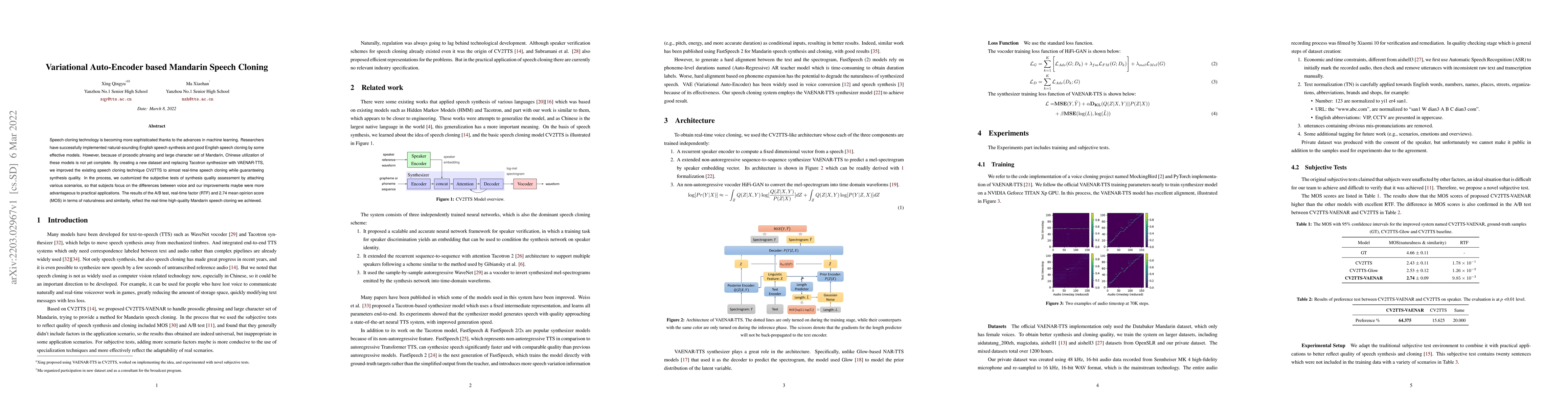 Thumbnail for Variational Auto-Encoder based Mandarin Speech Cloning