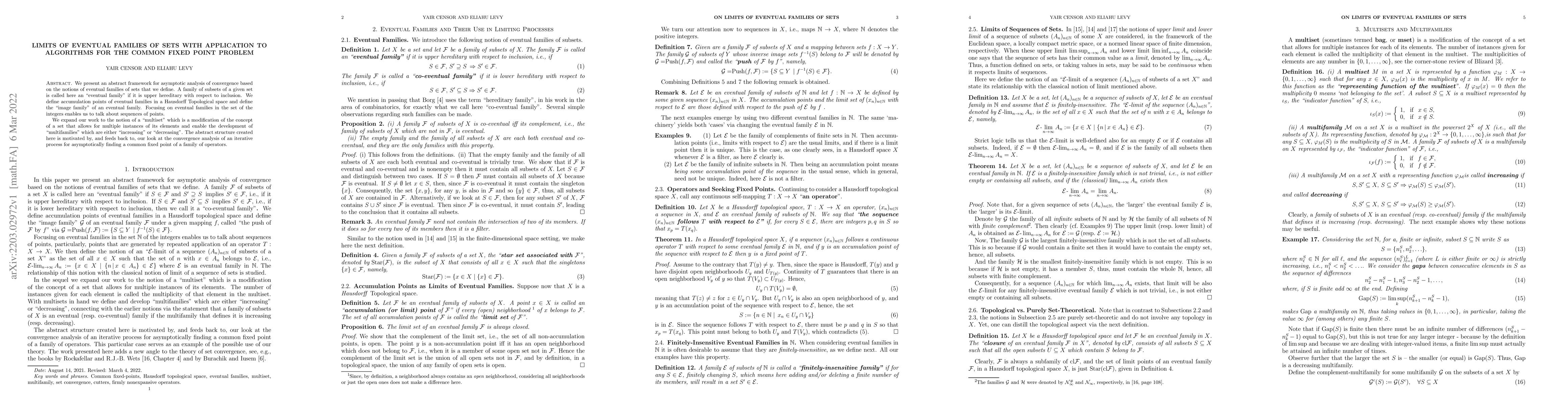 Thumbnail for Limits of eventual families of sets with application to algorithms for
  the common fixed point problem